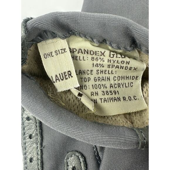 VTG 1980's Woman’s Driving Length Gloves Tan & Gray Stretch Nylon Leather Trim - Picture 5 of 9